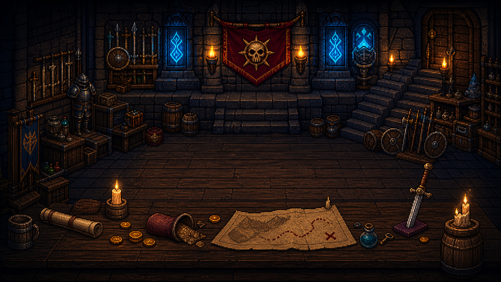 Candle-lit armory interior
