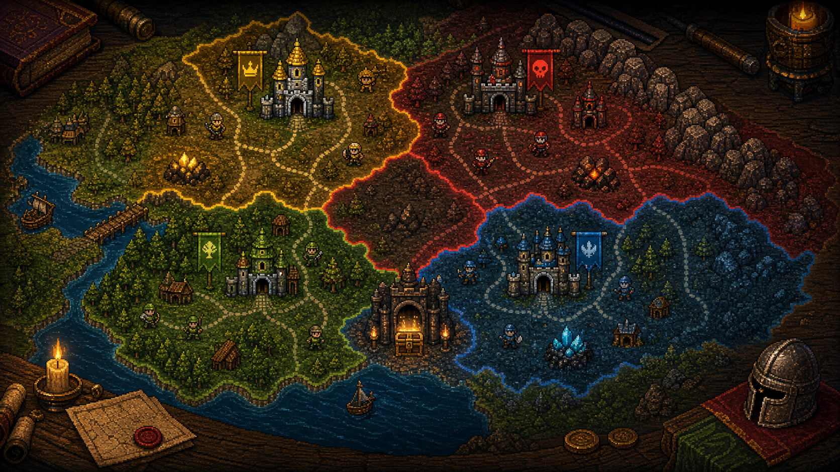 Faction map of the realm on a war table